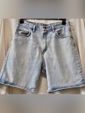 Wrangler Light Blue Denim Shorts with Brown Leather Patch